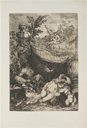 Lotto composto da un'acquaforte di Giovanni David raffigurante "Baccanale" (il