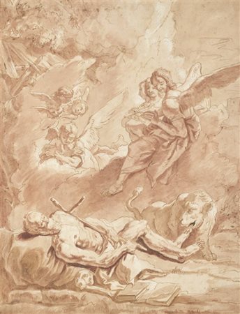 Francesco Fontebasso (attr.)

"Morte di san Girolamo"
acquerello (mm 44x34)
in c