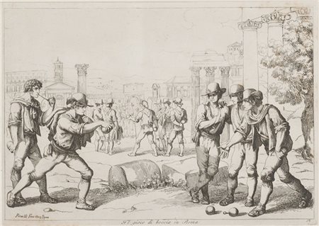 Bartolomeo Pinelli "Il gioco di boccia in Roma" (al visibile cm 21x31) e "Un Sac