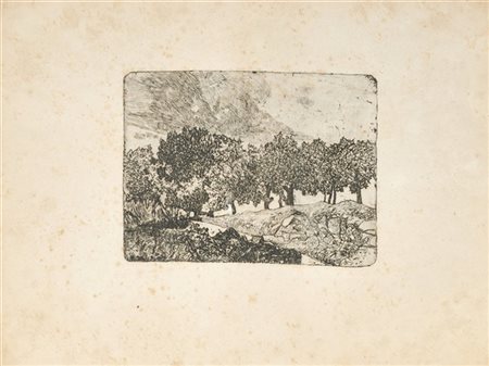 Giovanni Fattori "Paese con alberi"
acquaforte (all'impronta mm 135x178)
in corn