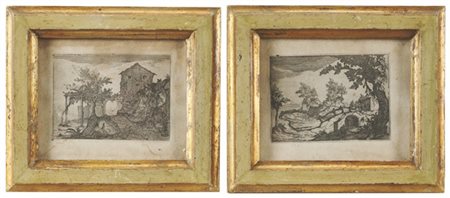 Artista toscano del secolo XVII

Coppia di acqueforti raffiguranti "Paesaggi"
(