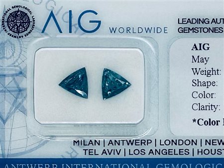 2 DIAMANTI NATURAL POLISHED 1,07 FANCY BLU INTENSO* -SI1-2 - AIG - C31210-6