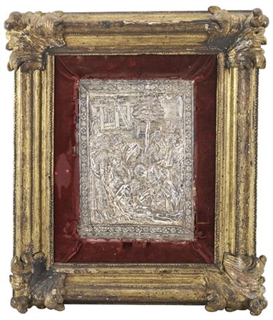 Arte del secolo XVIII. Lastra in argento sbalzato raffigurante Cristo deposto e