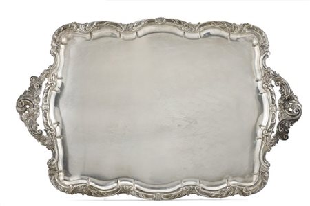 Mario Buccellati Grande vassoio biansato con bordura e prese decorate in rilievo