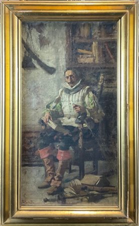 Enrico Ravetta "Don Chisciotte" 
olio su tela (cm 60x32)
Firmato in basso a sini