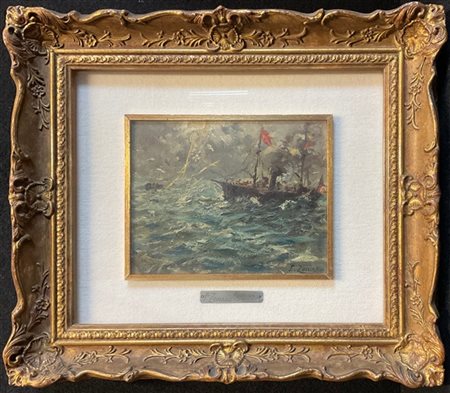 Faustino Zonaro "Mare in tempesta" 
olio su compensato (cm 15x18)
Firmato in bas