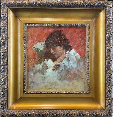 Vincenzo Irolli "Ritratto femminile" 
olio su compensato (cm 22x20)
Firmato in b