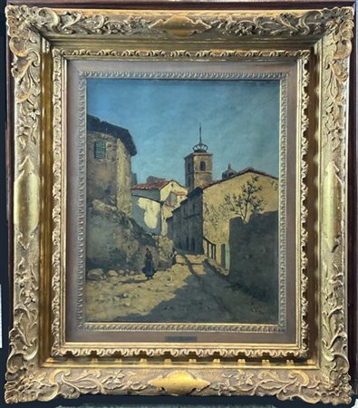 Pio Joris "Scorcio di borgo con contadina" 
olio su tela (cm 39x30)
in cornice
(