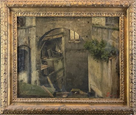 Gioacchino Toma "Scorcio di vicolo" 1867
olio su tela (cm 39x48)
Firmato e datat