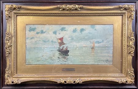 Riccardo Pellegrini "Gita in barca" 1890
olio su compensato (cm 16x33)
Firmato e