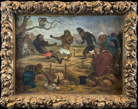 Victor Bachereau-Reverchon "La società delle scimmie" 1870
olio su tela (cm 31x4