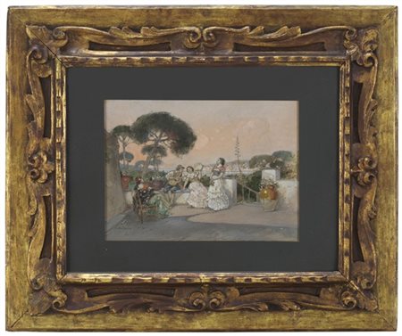 Edoardo Dalbono "Serenata" 
tecnica mista su carta (cm 22x31)
Firmato in basso a