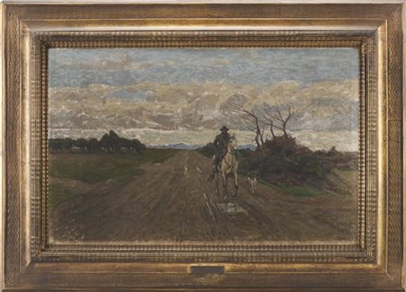 Luigi Gioli "Il ritorno del buttero" 1927
olio su tela (cm 42x66)
Firmato e data