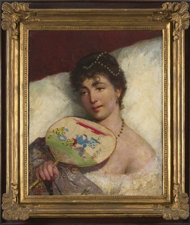 Edoardo Dalbono "Il ventaglio giapponese" 1897
olio su tela (cm 56x45)
Firmato e