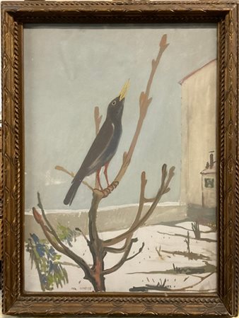 Aldo Carpi "Il merlo" 1915
tempera su cartone (cm 51x35)
Firmato e datato in bas