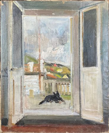 Donato Frisia "Dal balcone" 1951
olio su tela (cm 46x38,5)
Firmato e datato in b