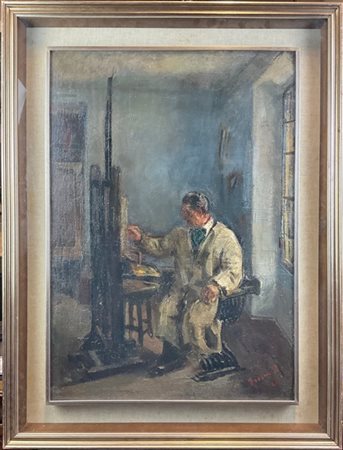 Donato Frisia "Autoritratto al cavalletto" 1949
olio su tela (cm 70x50)
Firmato