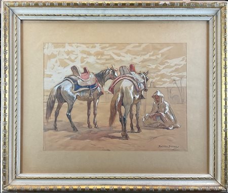 Mattéo Brondy "Il guardiano dei cavalli" 
tecnica mista su carta (cm 45x58)
Firm