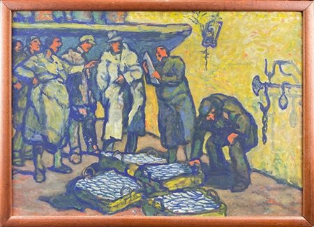 Federico Sartori "La vendita all'incanto" 
olio su compensato (cm 37x52)
Firmato