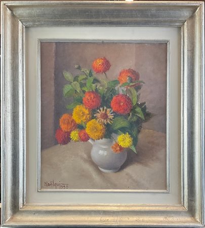 Noel Quintavalle "Ziniette e Tageti" 1950
olio su tela (cm 40x35)
Firmato e data