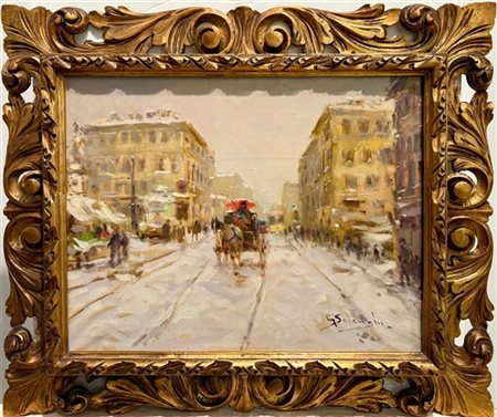Giuseppe Solenghi "Milano innevata" 
olio su tela (cm 50x65)
Firmato in basso a