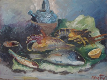 MARTINI RICCARDO NATURA MORTA OLIO SU TAVOLA cm 30 x 40 Firma in basso a...