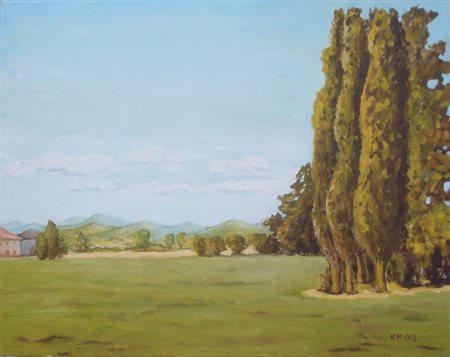 MAGNANI NELLO BUDRIO (BO) 1935 PAESAGGIO CON PIOPPI, 2009 OLIO SU TELA cm 40...