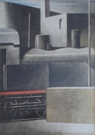 SCUFFI MARCELLO TIZZANA 1948 LA LOCOMOTIVA OLIO SU TELA cm 35 x 25 Firma in...