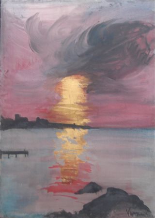 VERMI ARTURO TRAMONTO OLIO SU TELA cm 70,5 x 50,5 Firma in basso a destra...