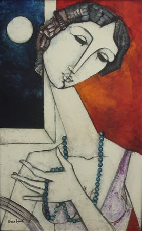 LANDI BRUNO LA COLLANA OLIO SU TELA cm 50 x 80 Firma in basso a sinistra Al...