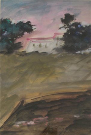 SCATIZZI SERGIO 1918 2009 PAESAGGIO TECNICA MISTA SU CARTONE cm 49 x 33 Firma...