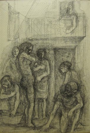 CANEVARI ANGELO ROMA 1930 SENZA TITOLO, 1968 CHINA SU CARTA cm 50 x 35 Firma...