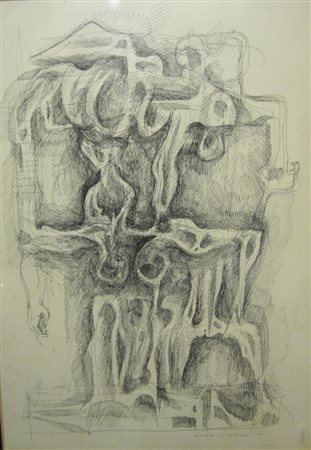 CANEVARI ANGELO ROMA 1930 SENZA TITOLO, 1967 CHINA SU CARTA cm 50 x 35 Firma...