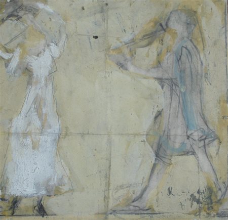 SPILIMBERGO ADRIANO 1908 1975 FIGURE TEMPERA SU CARTA cm 12 x 12 Provenienza...