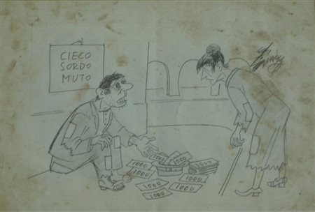GUERRESCHI GIUSEPPE Milano 1929 Nizza 1985 CIECO SORDO E MUTO MATITA SU CARTA...