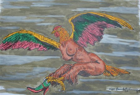 HAMLET SAUVAGE MAX GALLIPOLI 1950 SENZA TITOLO LITOGRAFIA COLORATA A MANO cm...