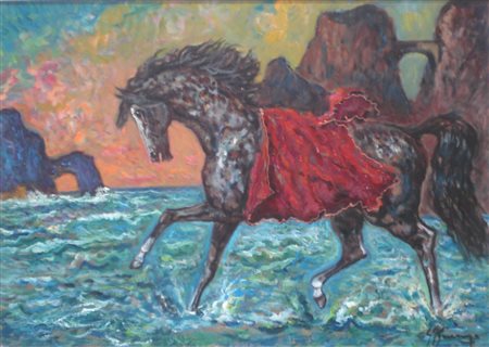 GONZAGA GIOVAN FRANCESCO MILANO 1921 CORSIERO MITICO FRA LE ACQUE, 1992 OLIO...