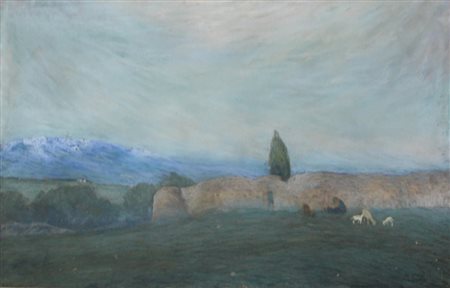 CASCELLA MICHELE ORTONA A MAR 1892 MILANO 1989 PAESAGGIO CON CONTADINELLA E...