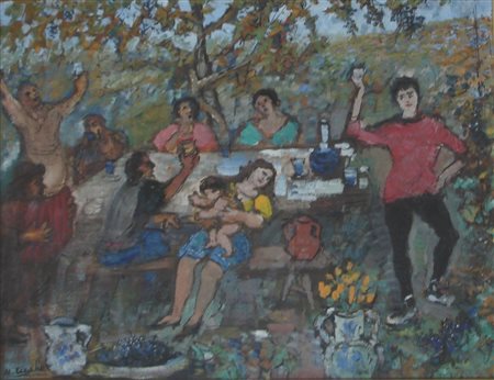 CASCELLA MICHELE ORTONA A MAR 1892 MILANO 1989 FESTA PAESANA OLIO SU TELA cm...