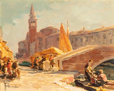 Angelo Brombo (Chioggia 1893 - Padova 1962)  - Chioggia, Riva Vena e Ponte della Pescheria
