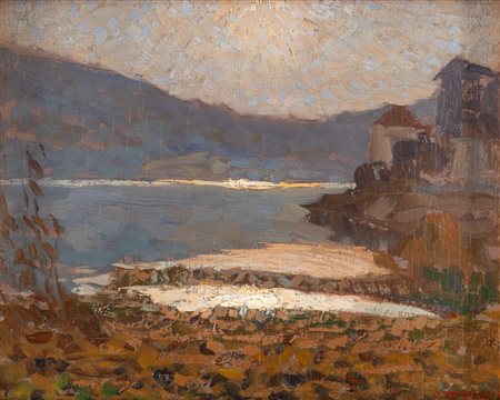 Oreste Albertini (Certosa di Pavia 1887 - Besano 1953)  - Paesaggio con lago