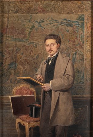 Antonio Bignoli (Milano 1812 - 1886)  - Ritratto di giovane collezionista
