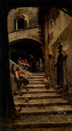 Augusto Alberici (Roma 1846 - 1922)  - Borgo laziale, 1890