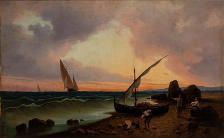 Scuola del secolo XIX - Tramonto sulla riva