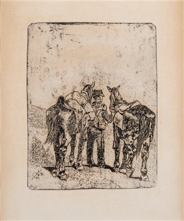 Giovanni Fattori (Livorno 1825 - Firenze 1908)  - Il trombettiere con due cavalli