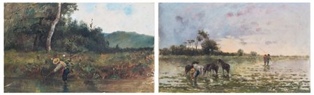 Francesco Capuano (Napoli 1854 - dopo il 1908)  - Paesaggi con contadini