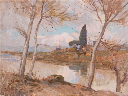 Onorato Carlandi (Roma 1848 - 1939)  - Sulla riva del Tevere