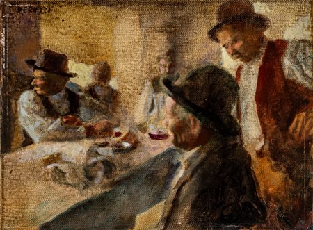 Cesare Peruzzi (Montelupone 1894 - Recanati 1995)  - Uomini all'osteria