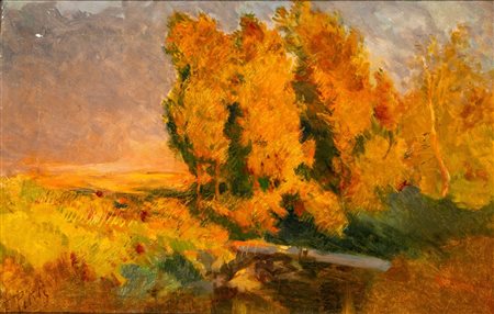 Filiberto Petiti (Torino 1845 - Roma 1924)  - Alberi al tramonto