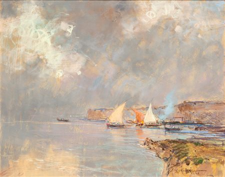 Giuseppe Casciaro (Ortelle 1863 - Napoli 1945)  - Vele nel golfo, 1926